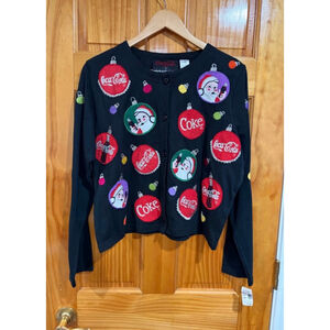 Coca-Cola Michael Simon Christmas Cardigan Sweater Santa Ornaments VTG NWT MP
